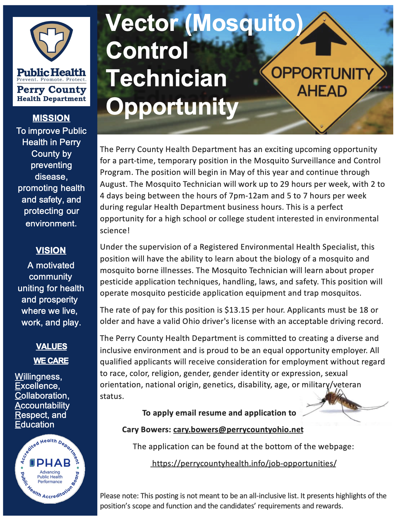 Vector (Mosquito) Control Technician ad